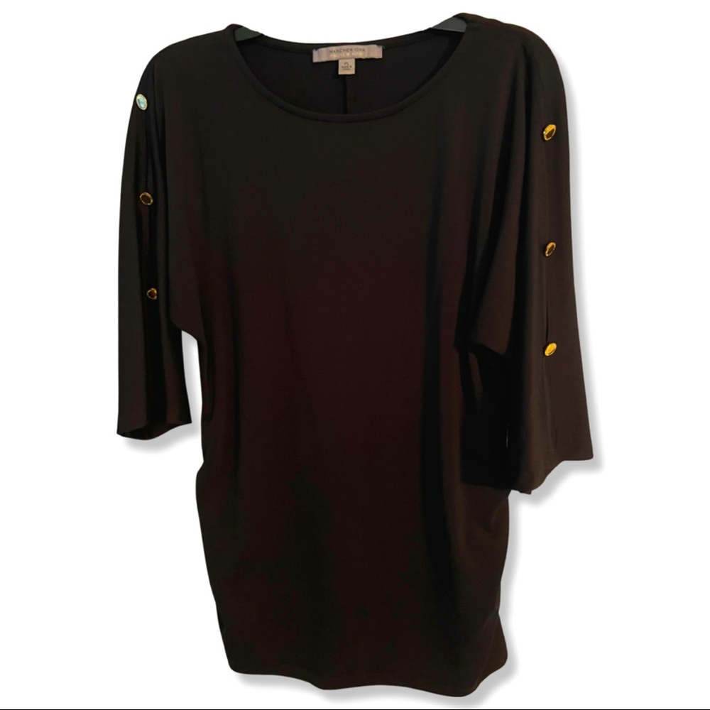 Black top • MARK NEW YORK • woman’s black dress shirt gold buttons.